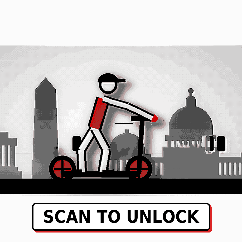 Animated demo of a rider kicking off the ground and then pressing the throttle on an electric scooter.